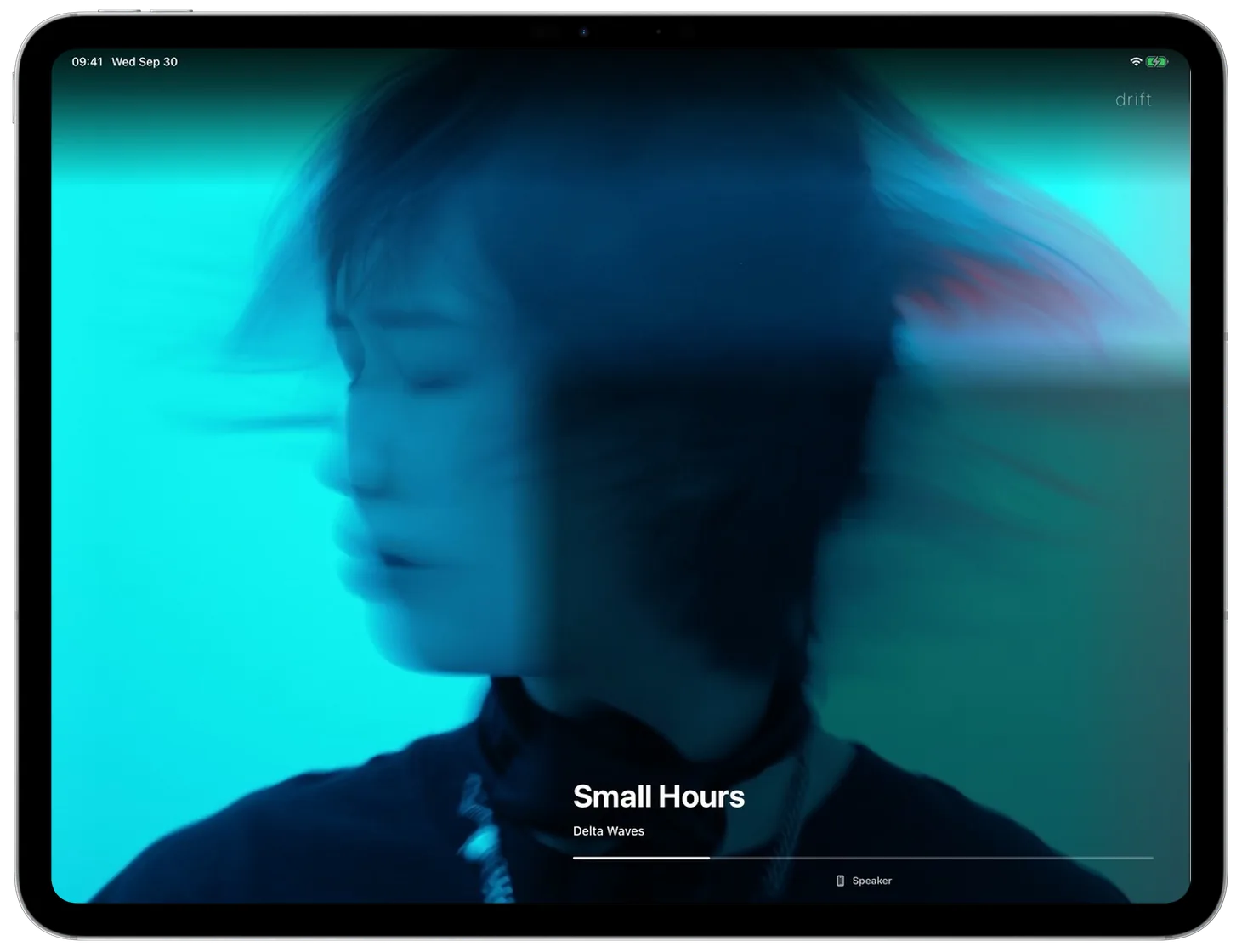 Drift's playing screen on an iPad, turned
